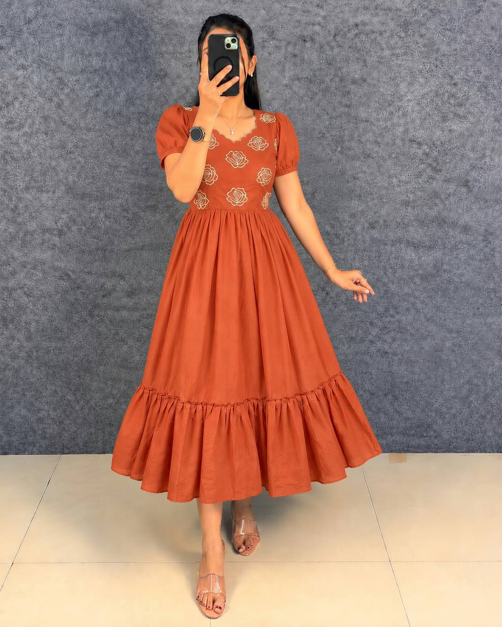 Multi-Color Designer Embroidery Blooming Vichitra Silk Flared Maxi Gown