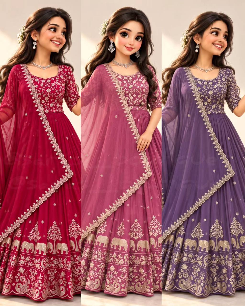Fox Georgette Embroidery Thread Work Flared Gown Set with Dupatta
