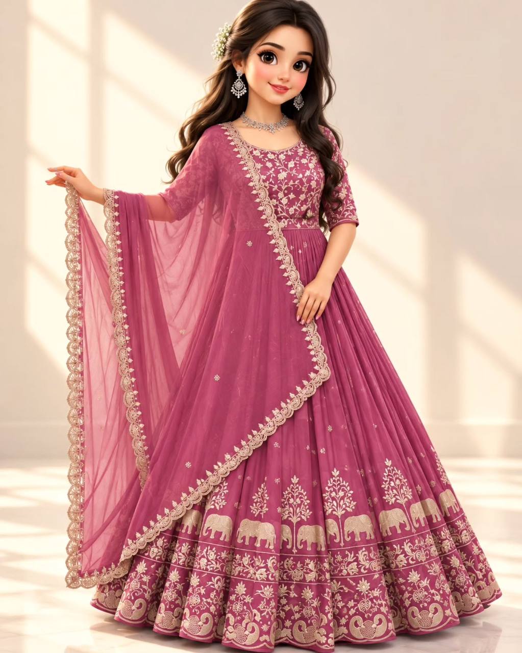 Fox Georgette Embroidery Thread Work Flared Gown Set with Dupatta