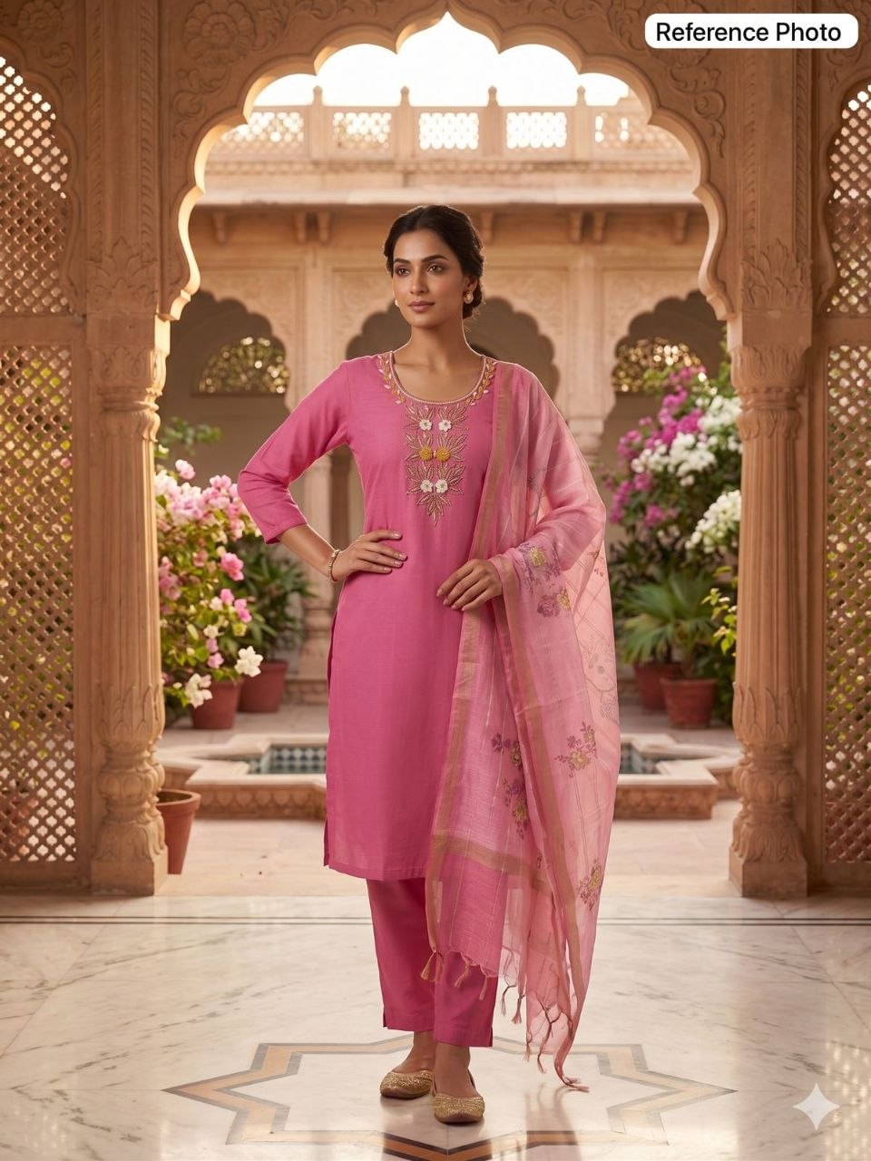 Premium Mul Chanderi Kurti Set With Duppat And Pent