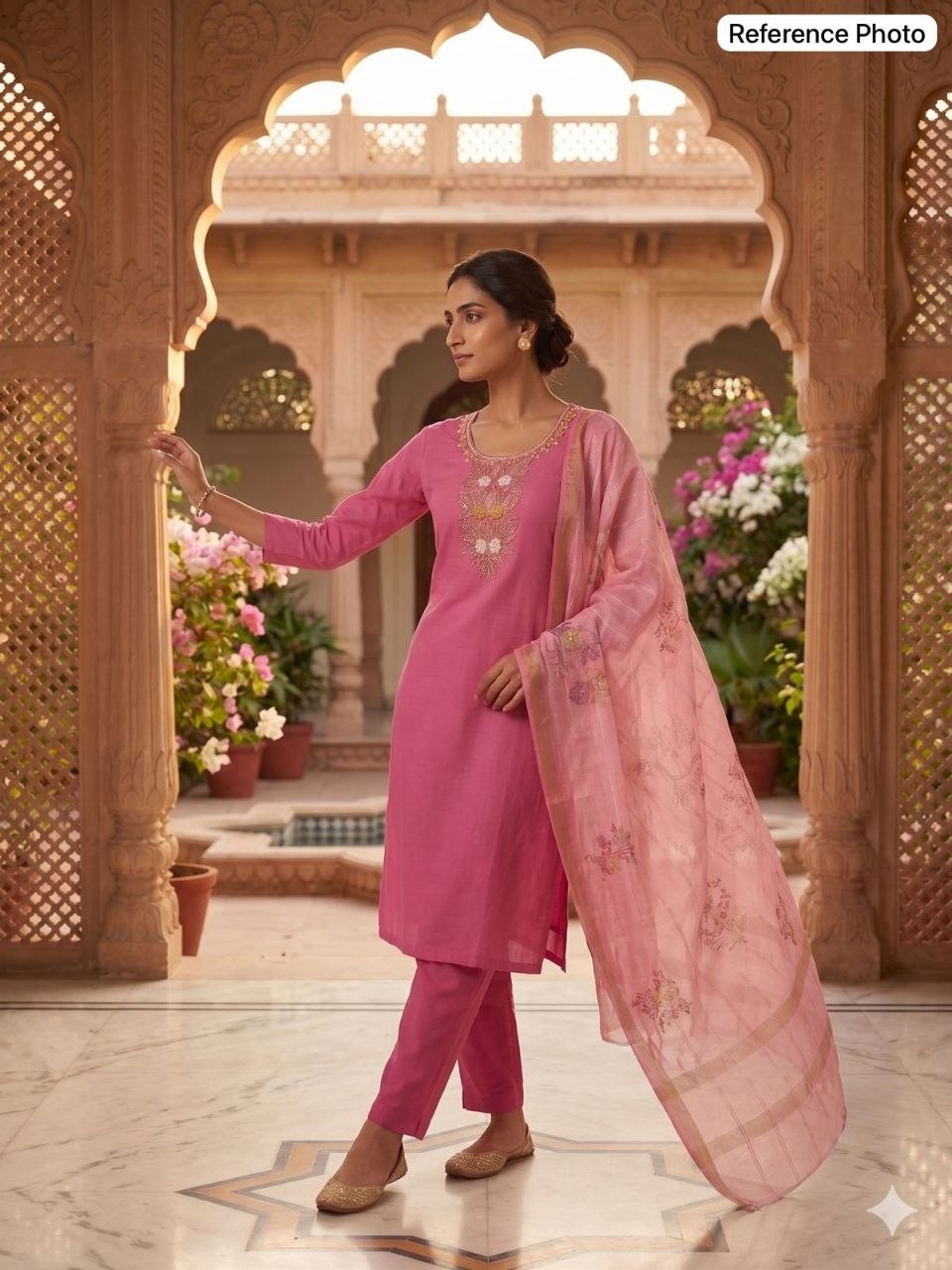 Premium Mul Chanderi Kurti Set With Duppat And Pent