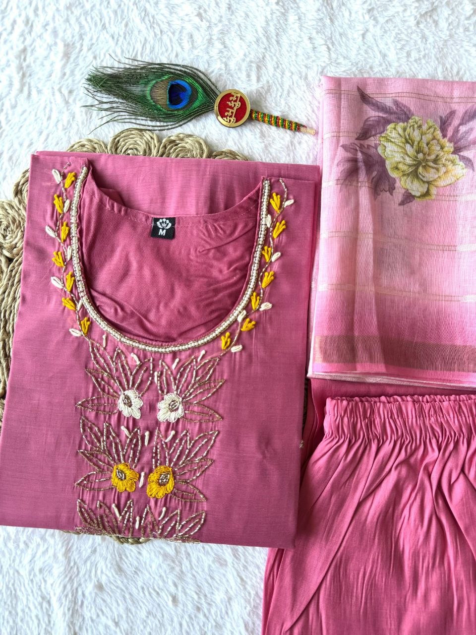 Premium Mul Chanderi Kurti Set With Duppat And Pent
