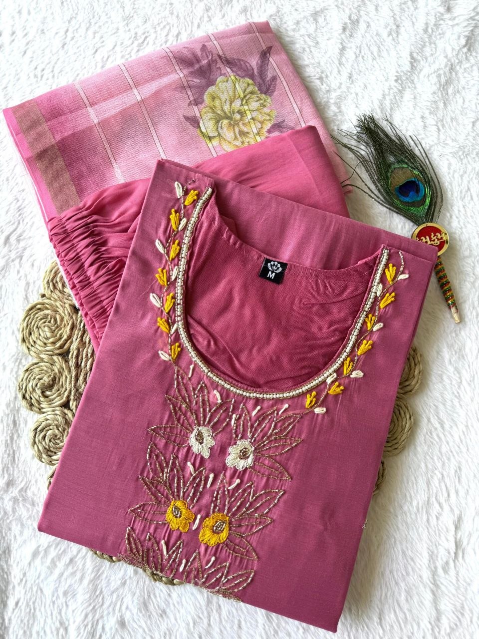 Premium Mul Chanderi Kurti Set With Duppat And Pent