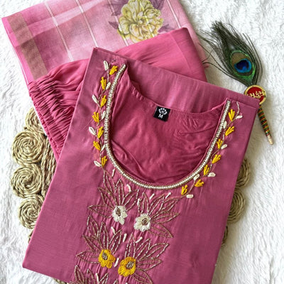 Premium Mul Chanderi Kurti Set With Duppat And Pent