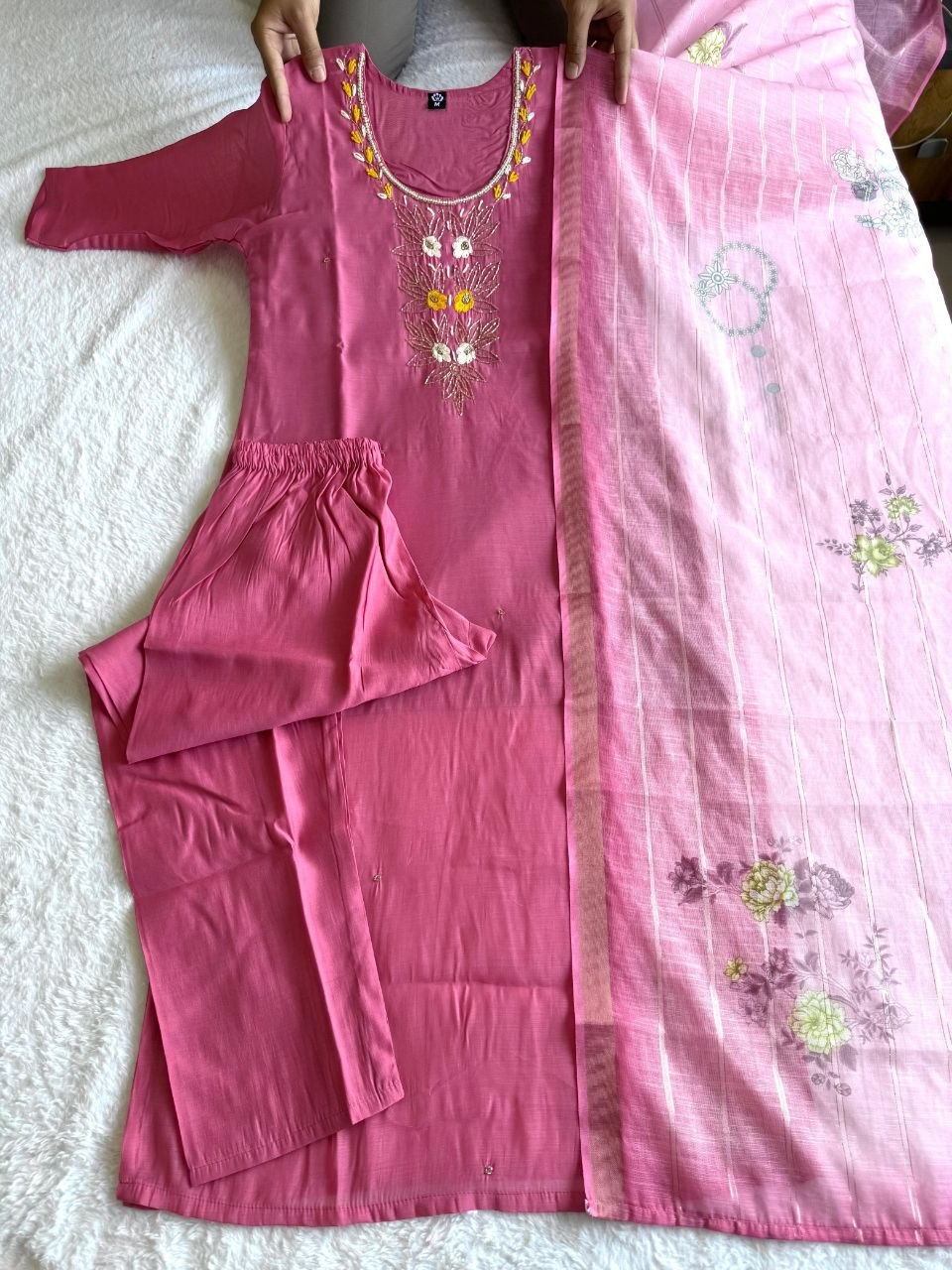 Premium Mul Chanderi Kurti Set With Duppat And Pent