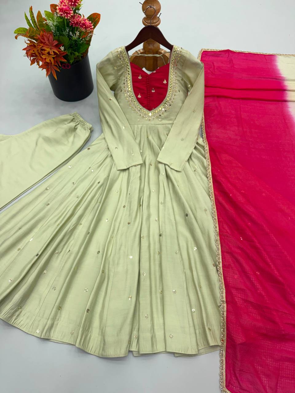Mirror Designer Anarkali Three Piece Set