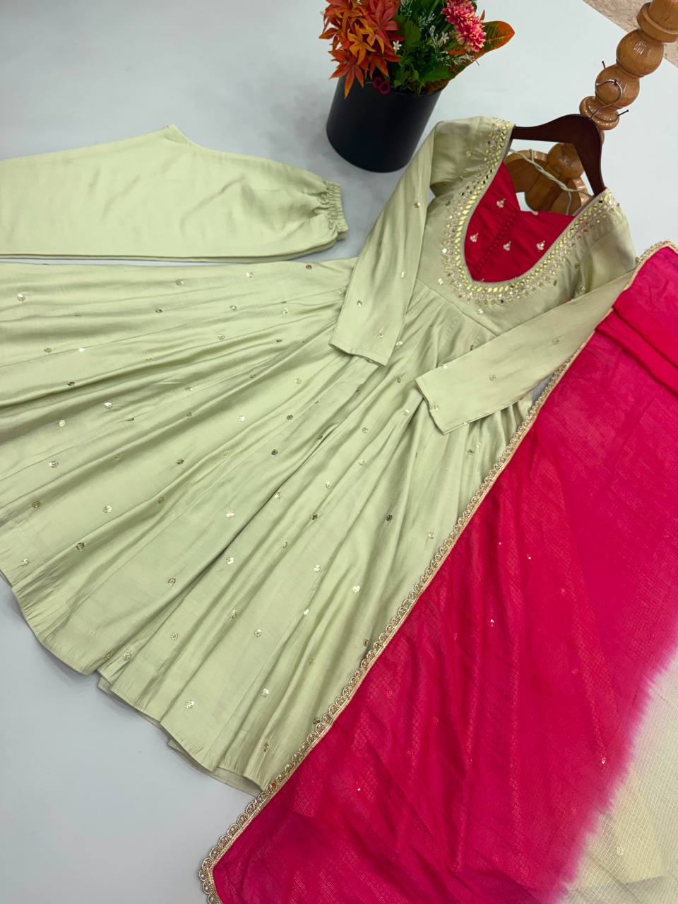 Mirror Designer Anarkali Three Piece Set
