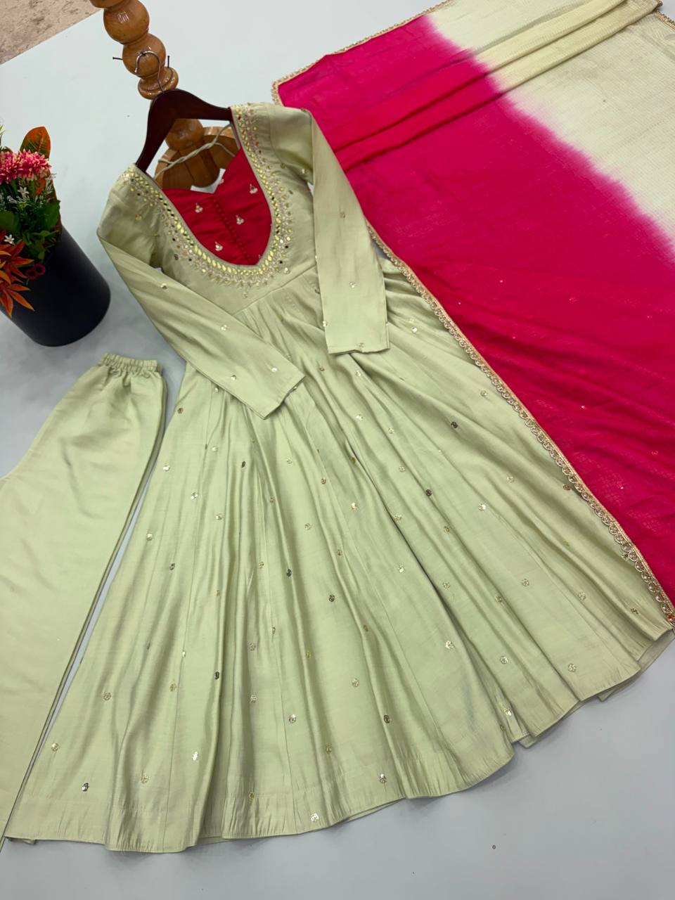 Mirror Designer Anarkali Three Piece Set