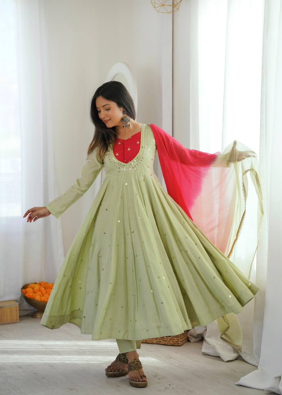 Mirror Designer Anarkali Three Piece Set