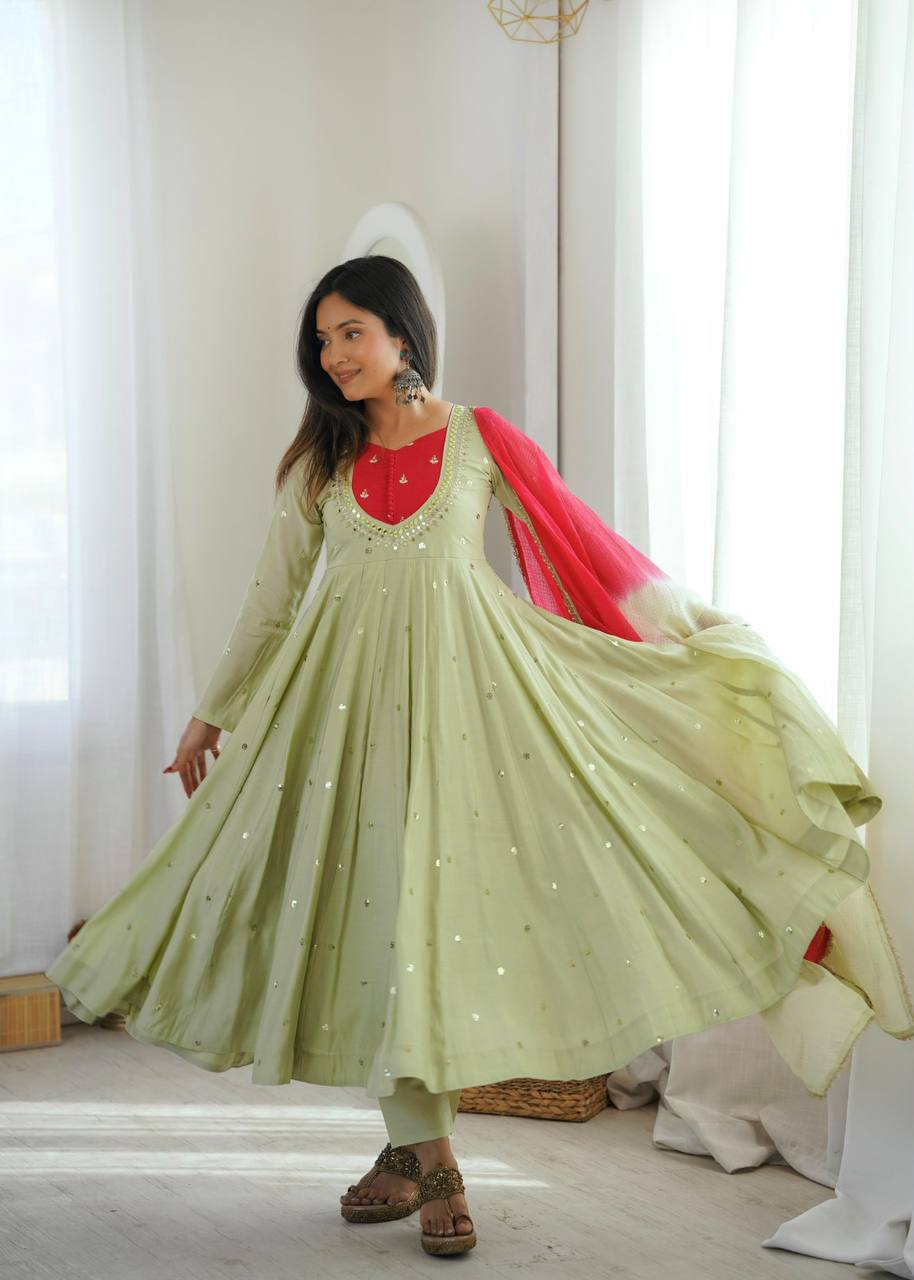 Mirror Designer Anarkali Three Piece Set