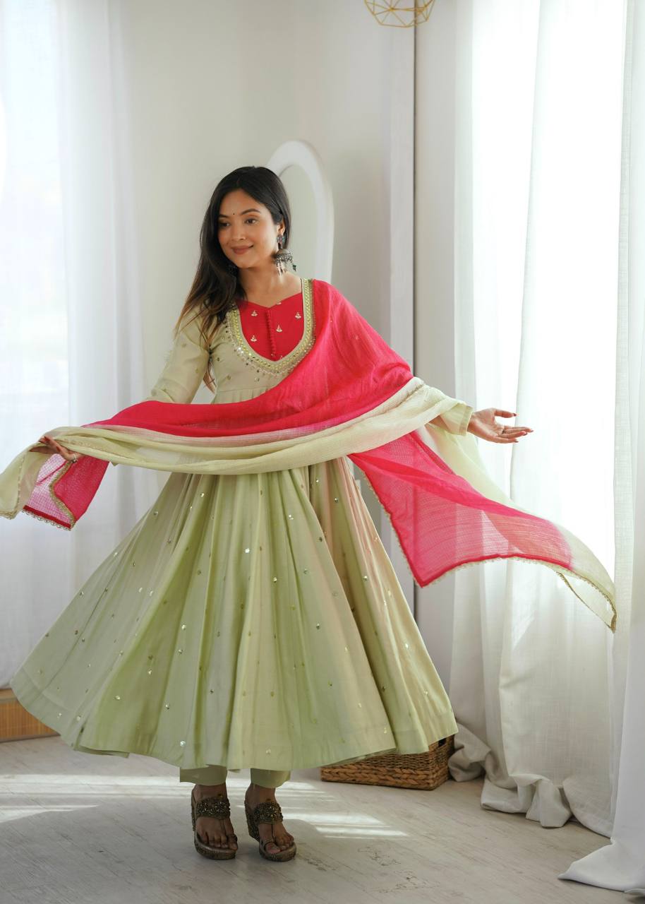 Mirror Designer Anarkali Three Piece Set