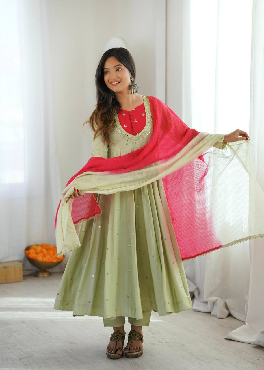 Mirror Designer Anarkali Three Piece Set