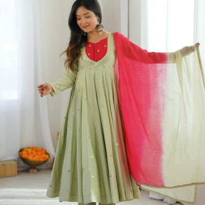 Mirror Designer Anarkali Three Piece Set