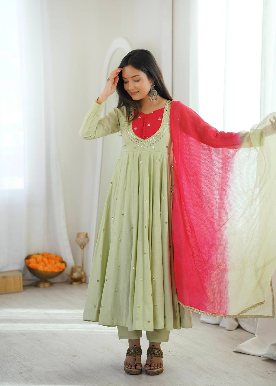 Mirror Designer Anarkali Three Piece Set