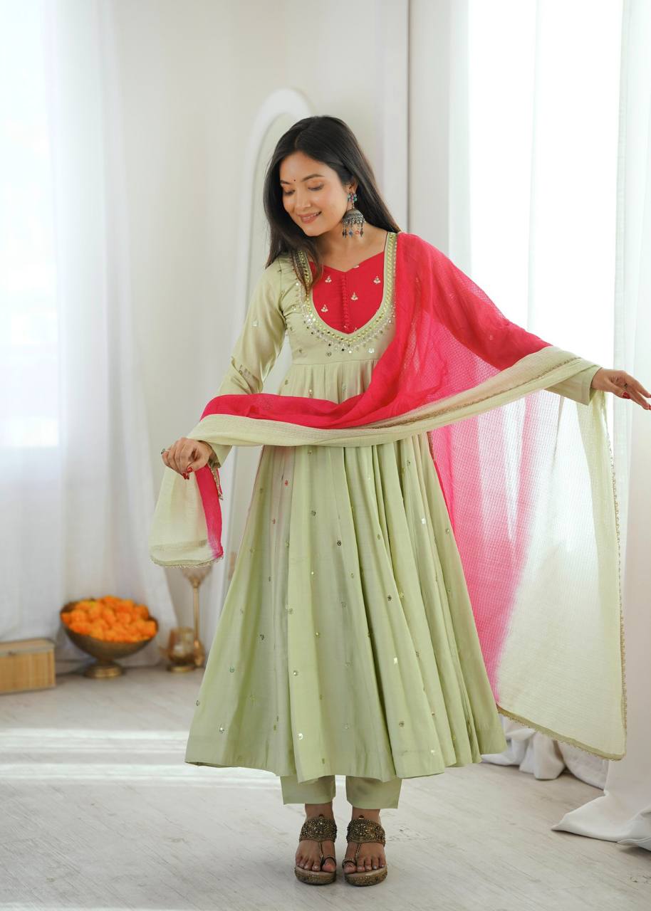 Mirror Designer Anarkali Three Piece Set