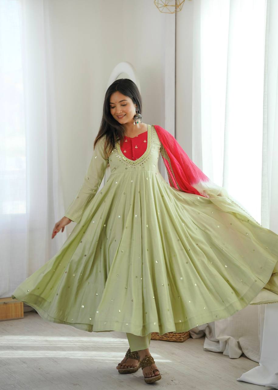 Mirror Designer Anarkali Three Piece Set