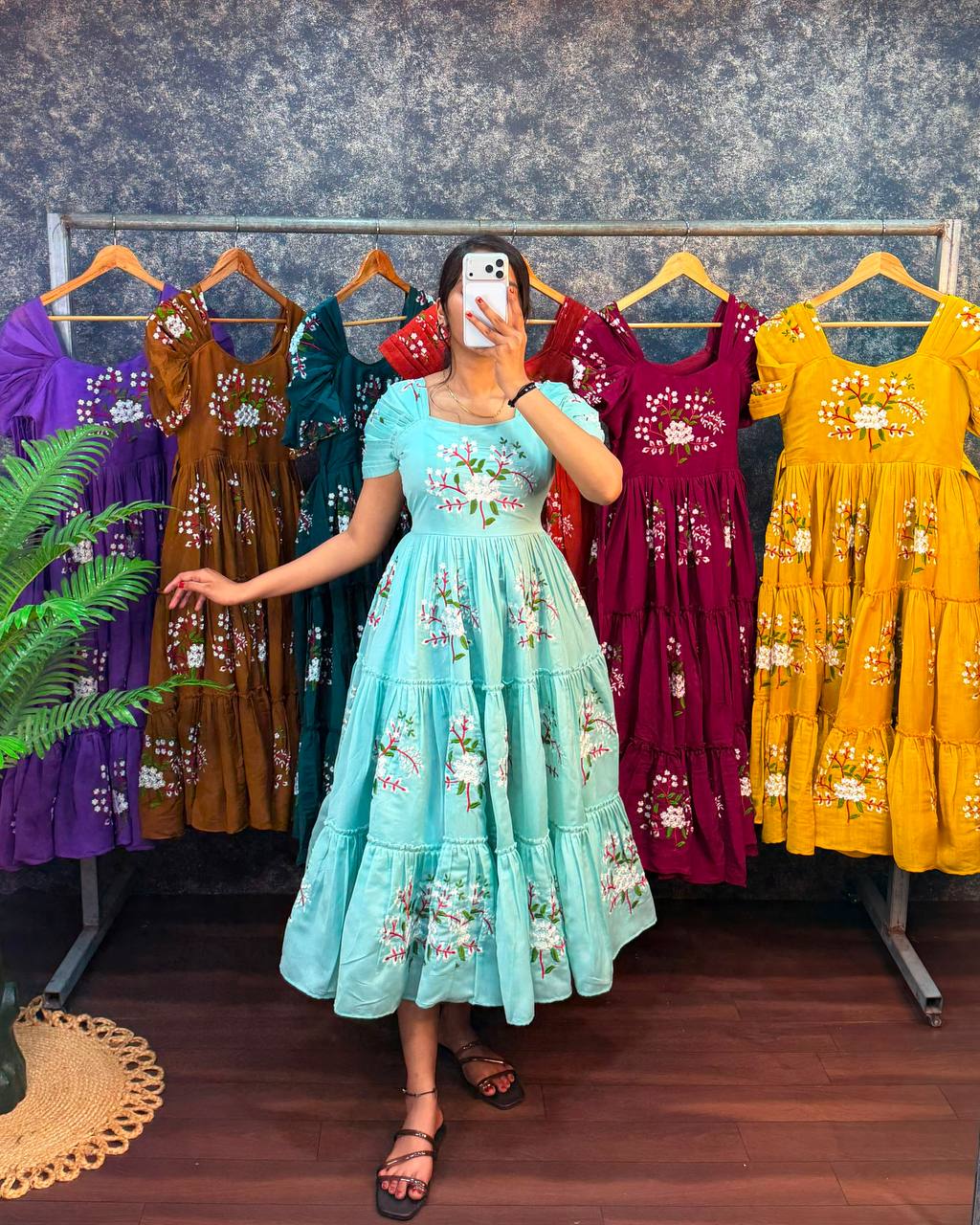 Elegant South Mull Cotton Embroidered Midi Dress