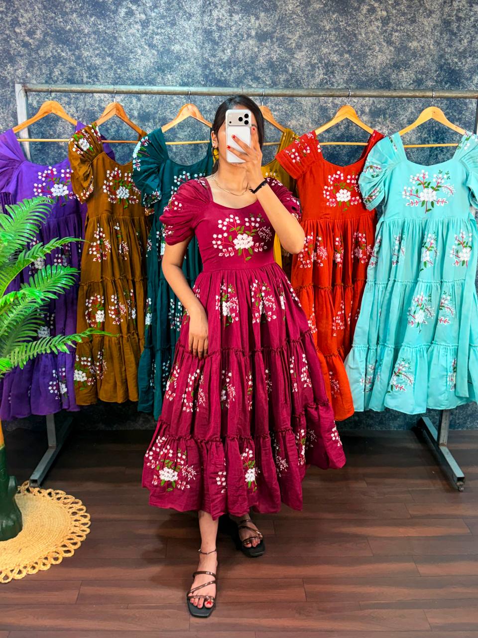Elegant South Mull Cotton Embroidered Midi Dress