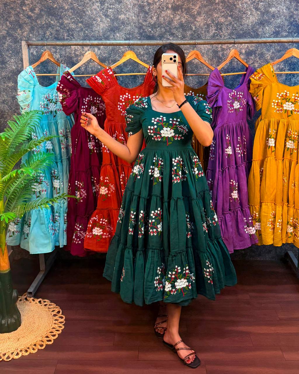 Elegant South Mull Cotton Embroidered Midi Dress
