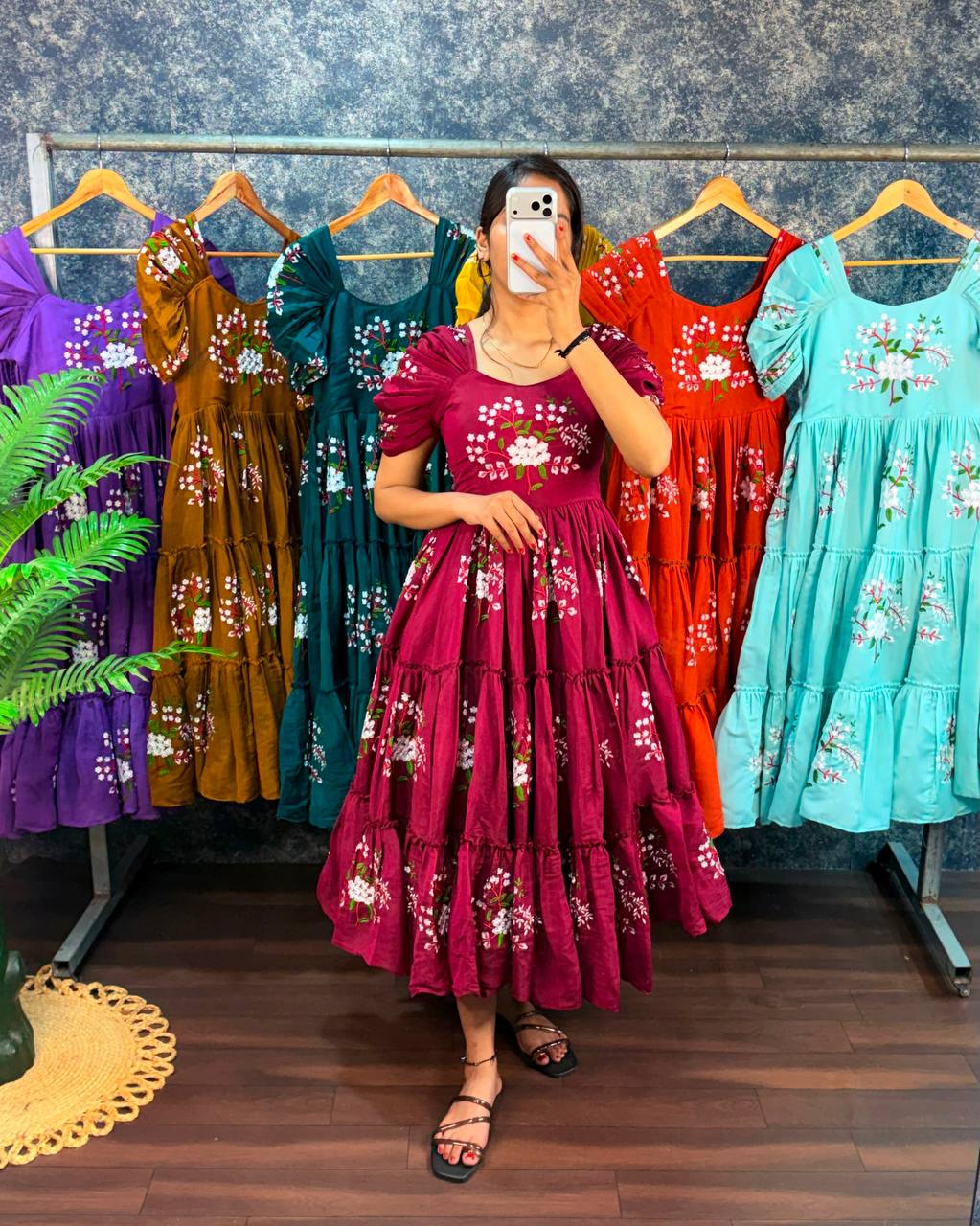 Elegant South Mull Cotton Embroidered Midi Dress