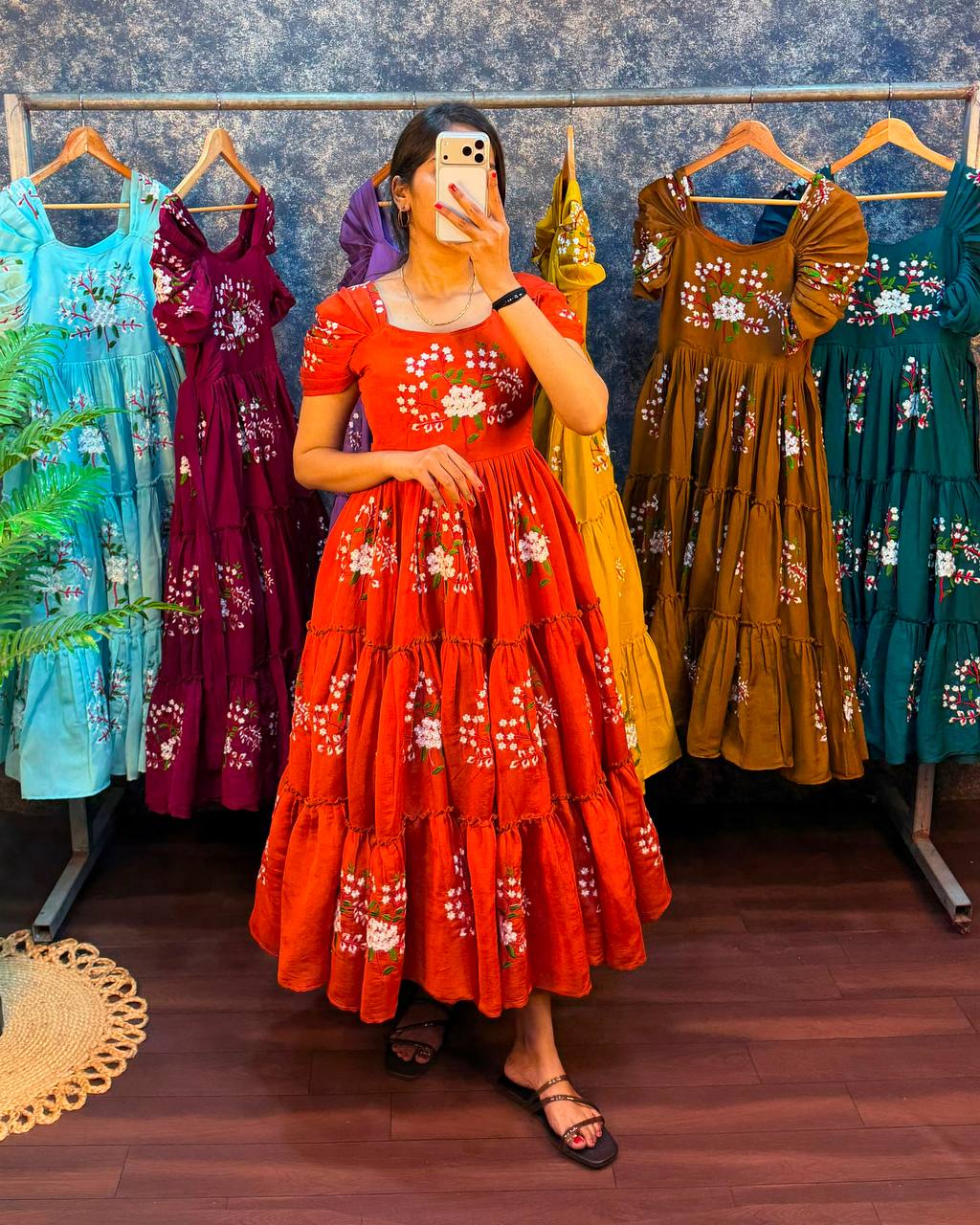 Elegant South Mull Cotton Embroidered Midi Dress