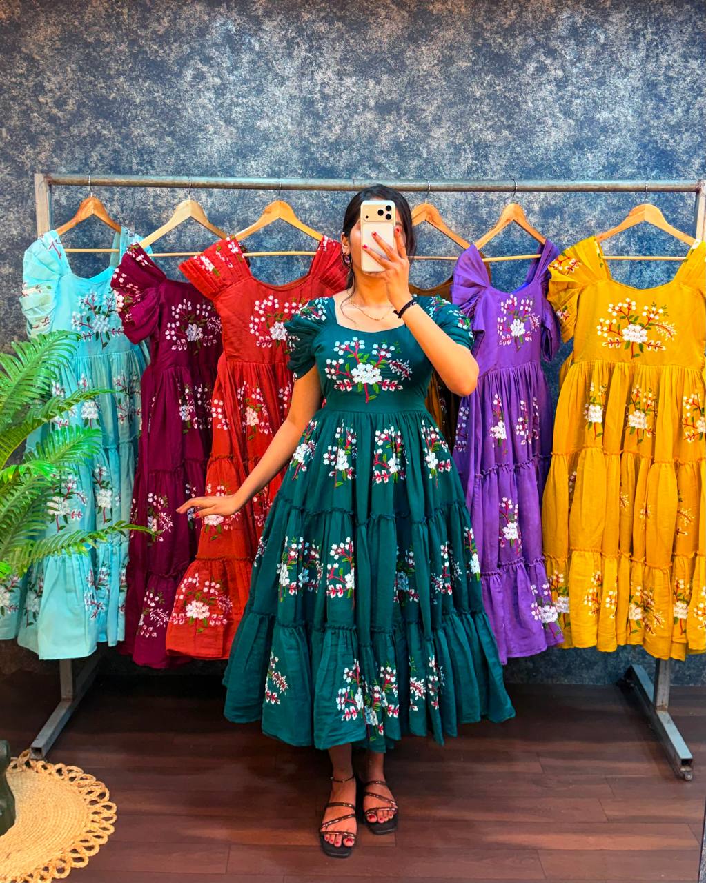Elegant South Mull Cotton Embroidered Midi Dress