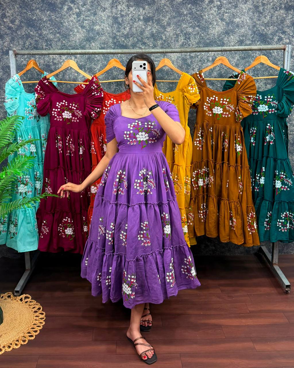 Elegant South Mull Cotton Embroidered Midi Dress