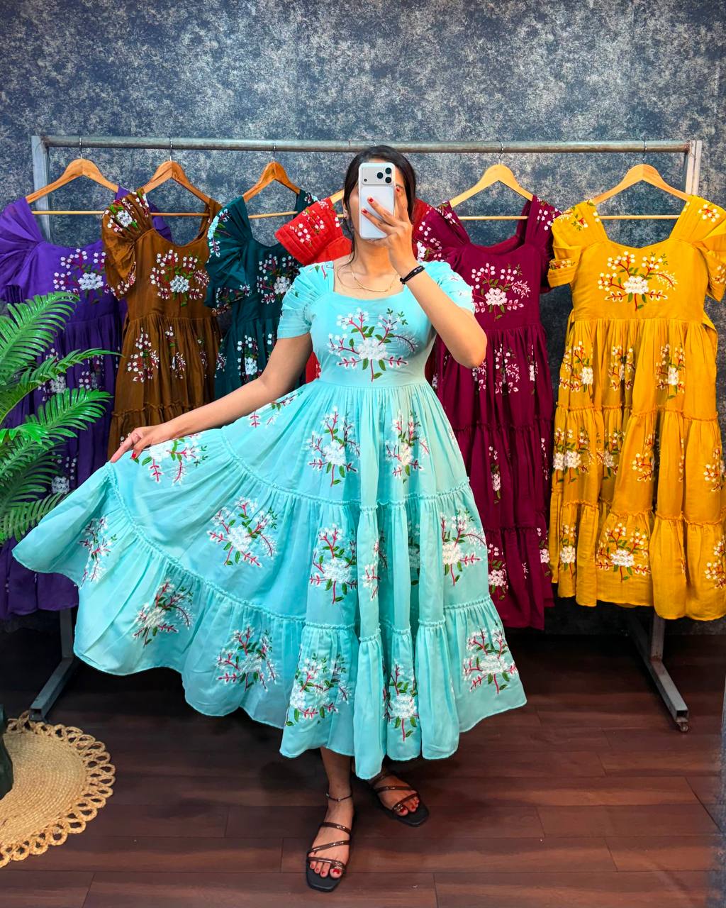 Elegant South Mull Cotton Embroidered Midi Dress