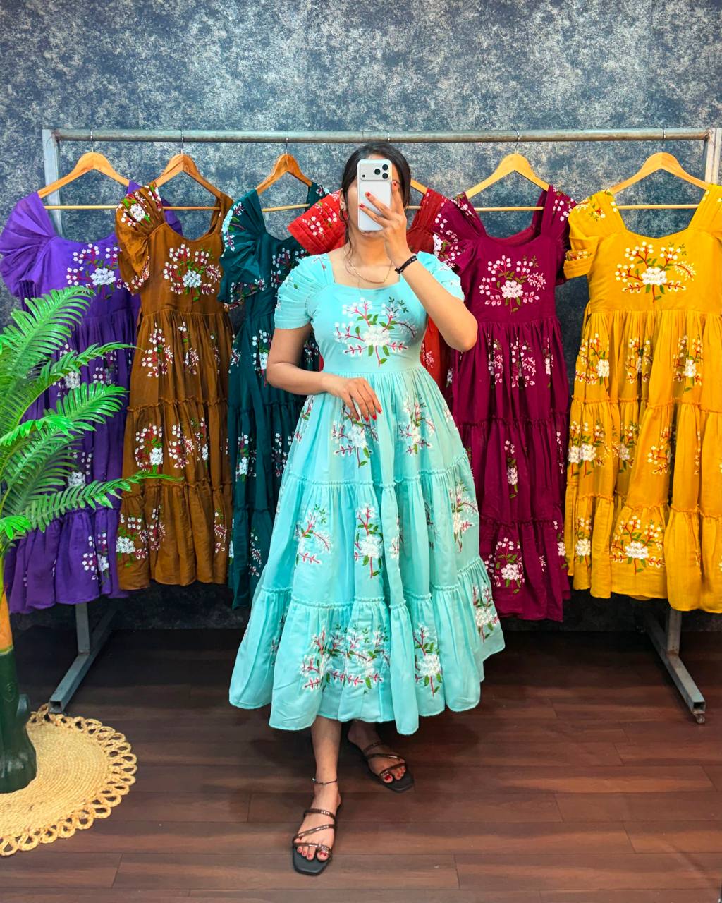Elegant South Mull Cotton Embroidered Midi Dress