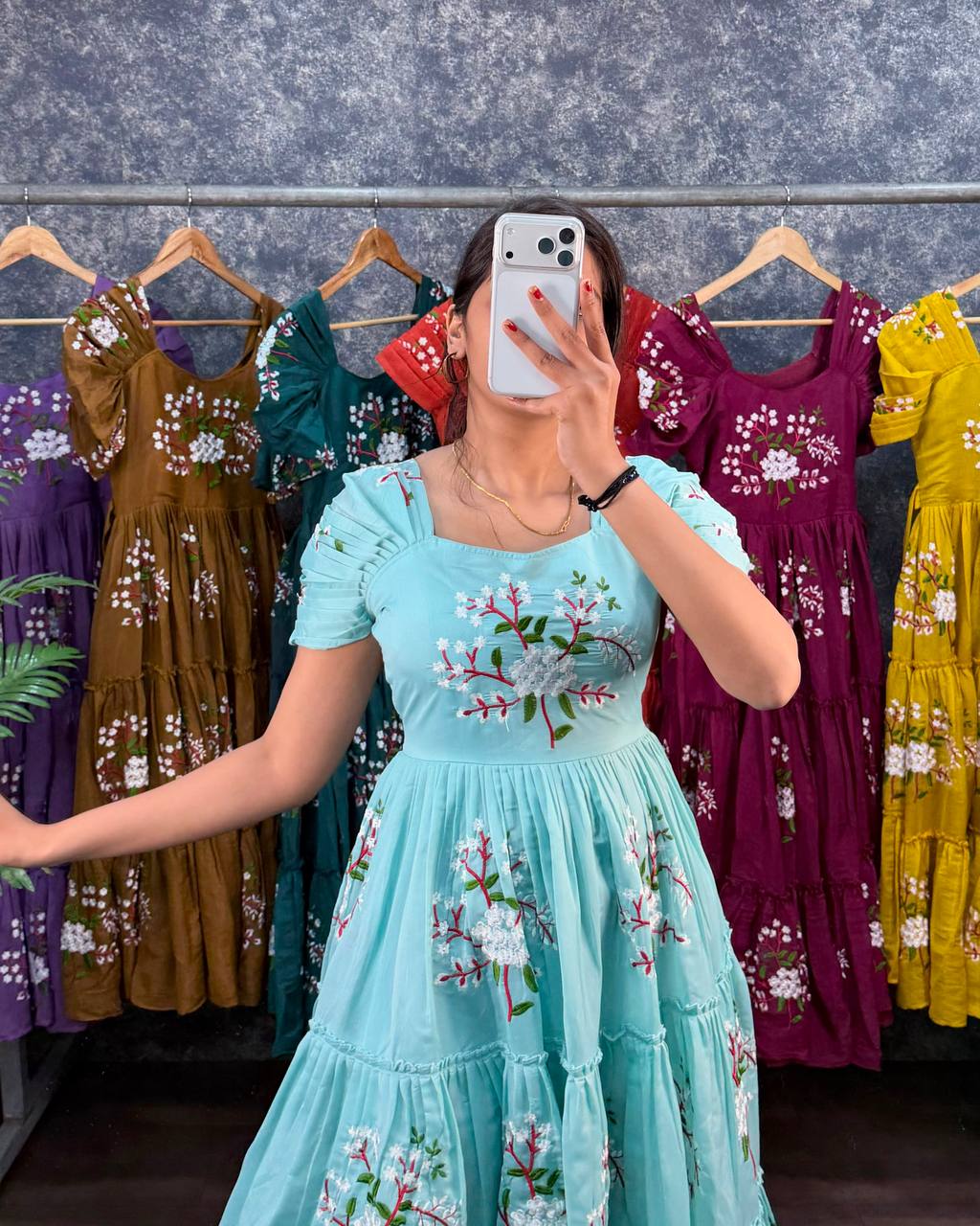 Elegant South Mull Cotton Embroidered Midi Dress