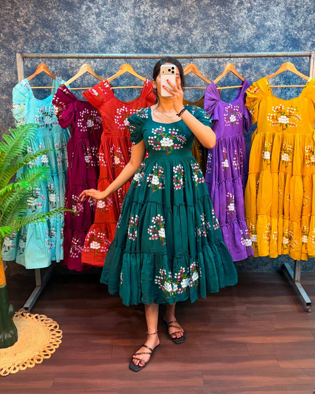 Elegant South Mull Cotton Embroidered Midi Dress