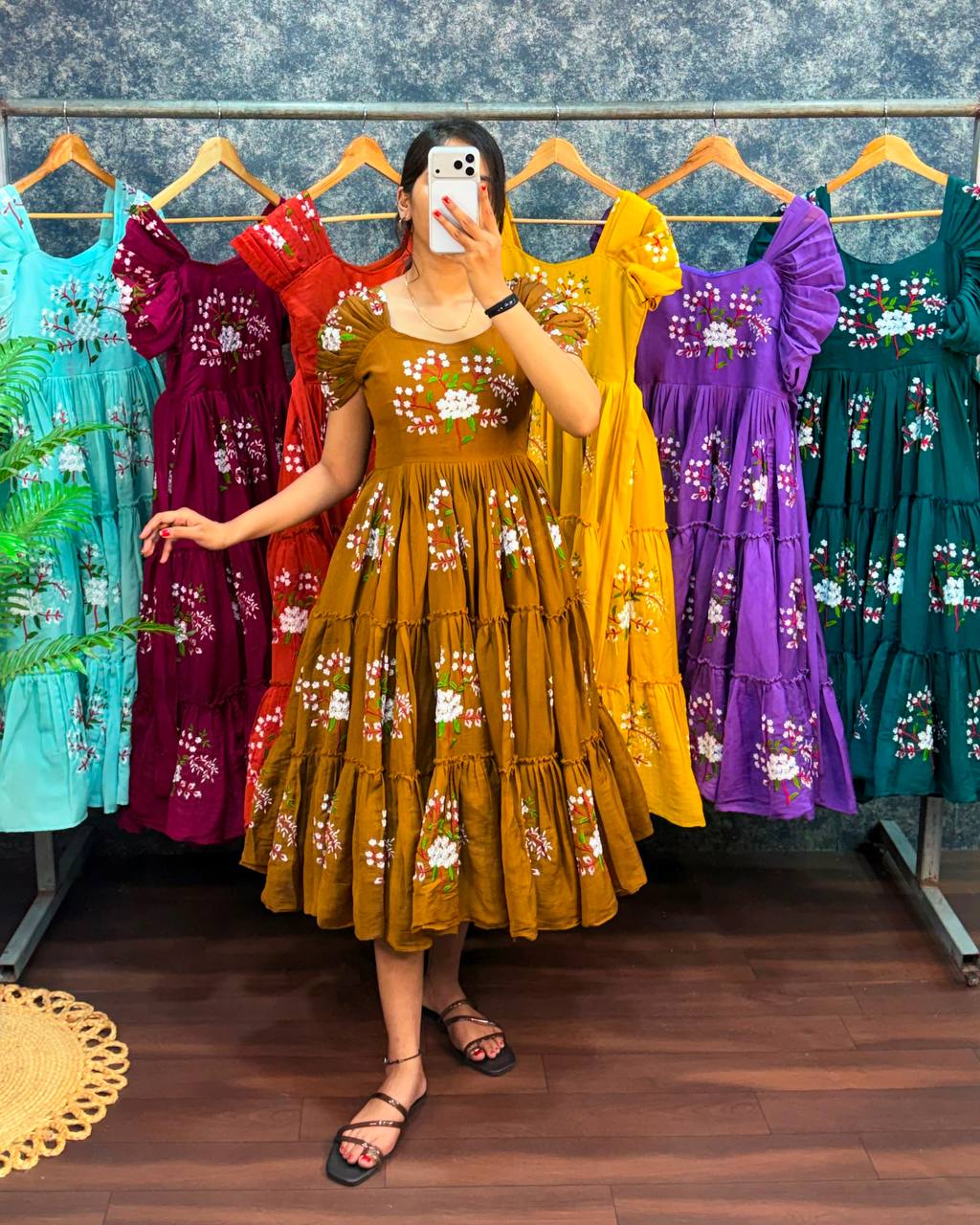 Elegant South Mull Cotton Embroidered Midi Dress