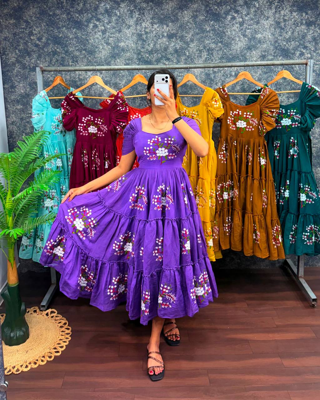 Elegant South Mull Cotton Embroidered Midi Dress