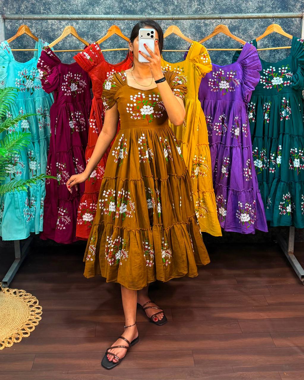 Elegant South Mull Cotton Embroidered Midi Dress