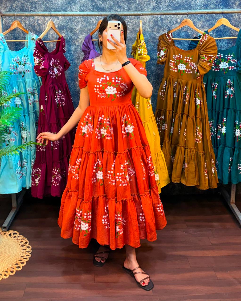 Elegant South Mull Cotton Embroidered Midi Dress