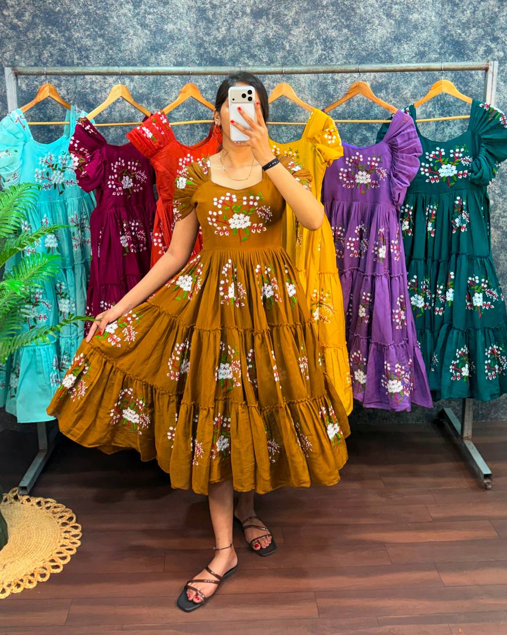 Elegant South Mull Cotton Embroidered Midi Dress