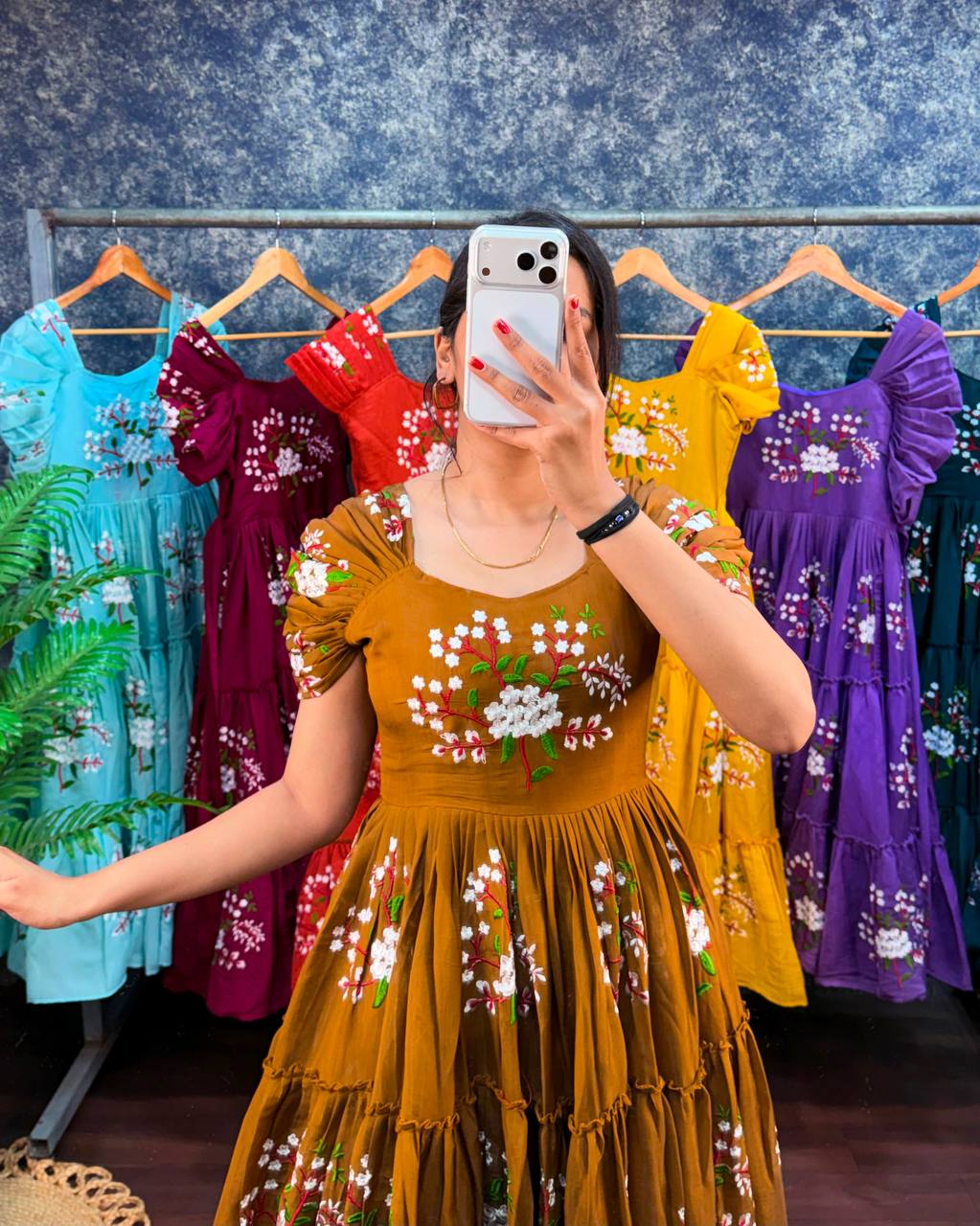 Elegant South Mull Cotton Embroidered Midi Dress