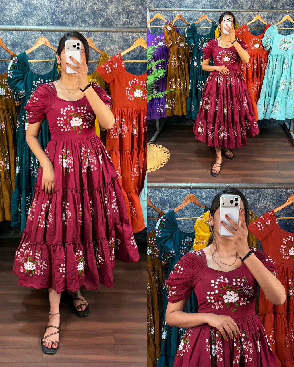 Elegant South Mull Cotton Embroidered Midi Dress