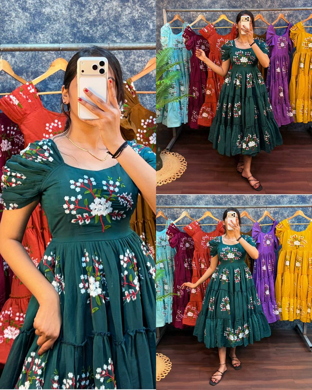 Elegant South Mull Cotton Embroidered Midi Dress