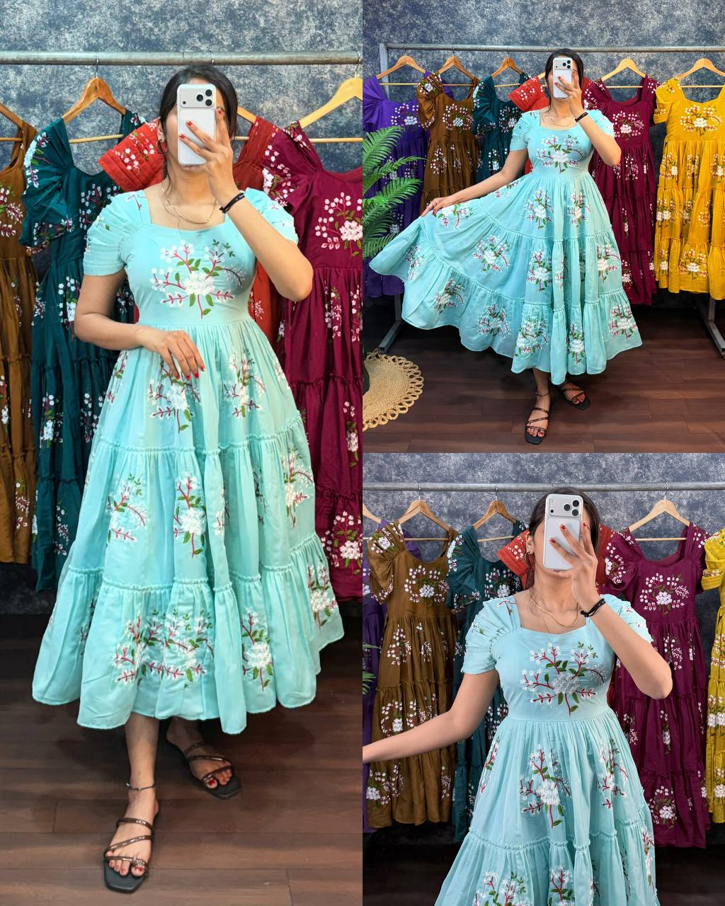 Elegant South Mull Cotton Embroidered Midi Dress