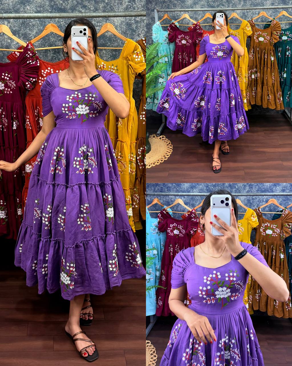 Elegant South Mull Cotton Embroidered Midi Dress