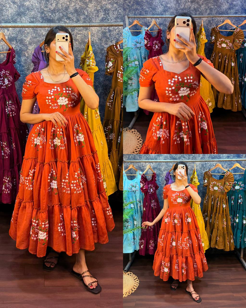 Elegant South Mull Cotton Embroidered Midi Dress