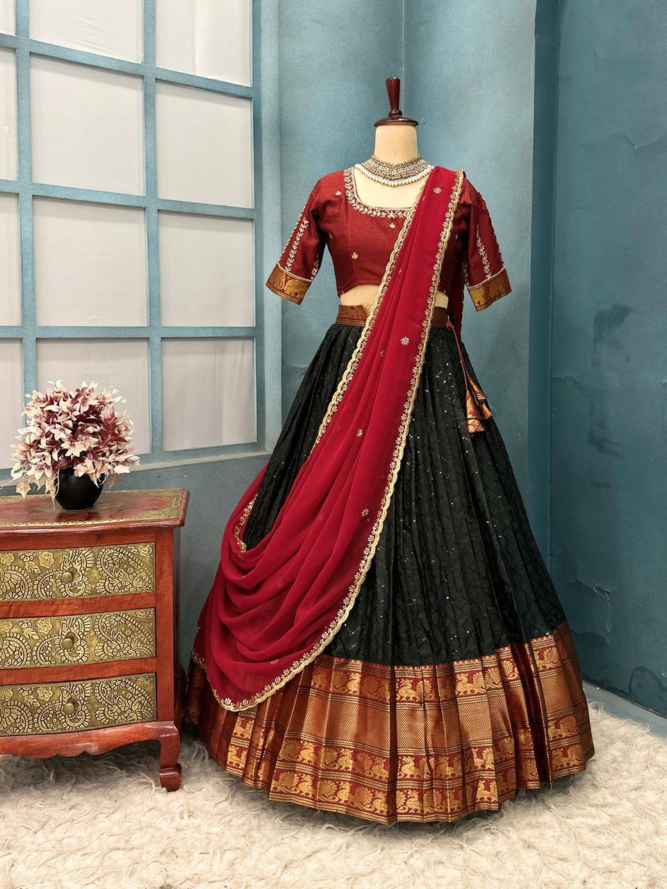 Festival Special Pure Narayanpet Cotton Silk Lehenga Half Saree Set