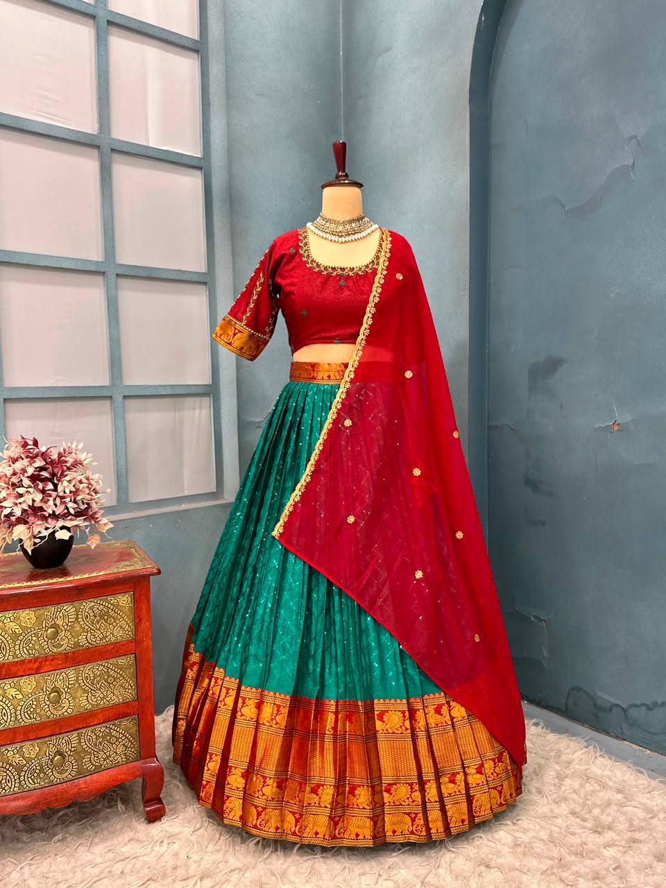 Festival Special Pure Narayanpet Cotton Silk Lehenga Half Saree Set