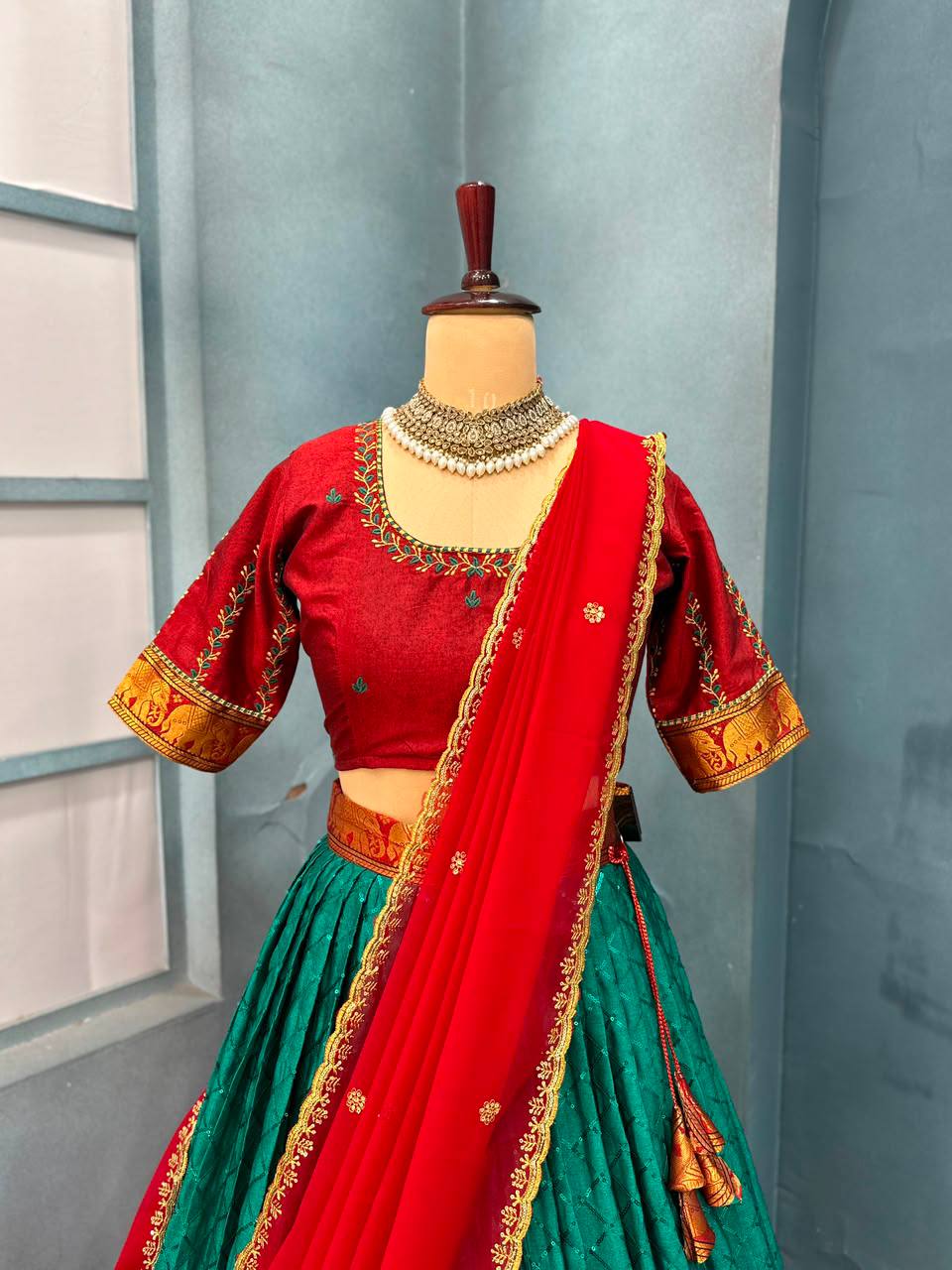 Festival Special Pure Narayanpet Cotton Silk Lehenga Half Saree Set