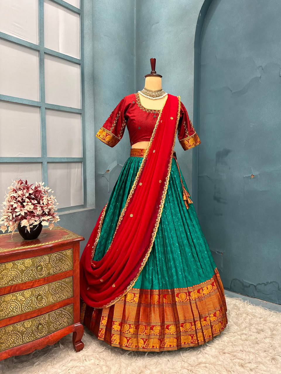 Festival Special Pure Narayanpet Cotton Silk Lehenga Half Saree Set