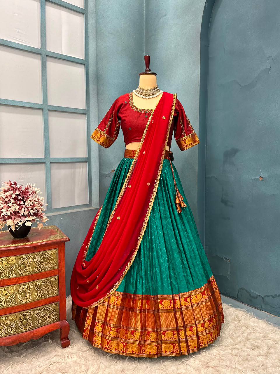 Festival Special Pure Narayanpet Cotton Silk Lehenga Half Saree Set