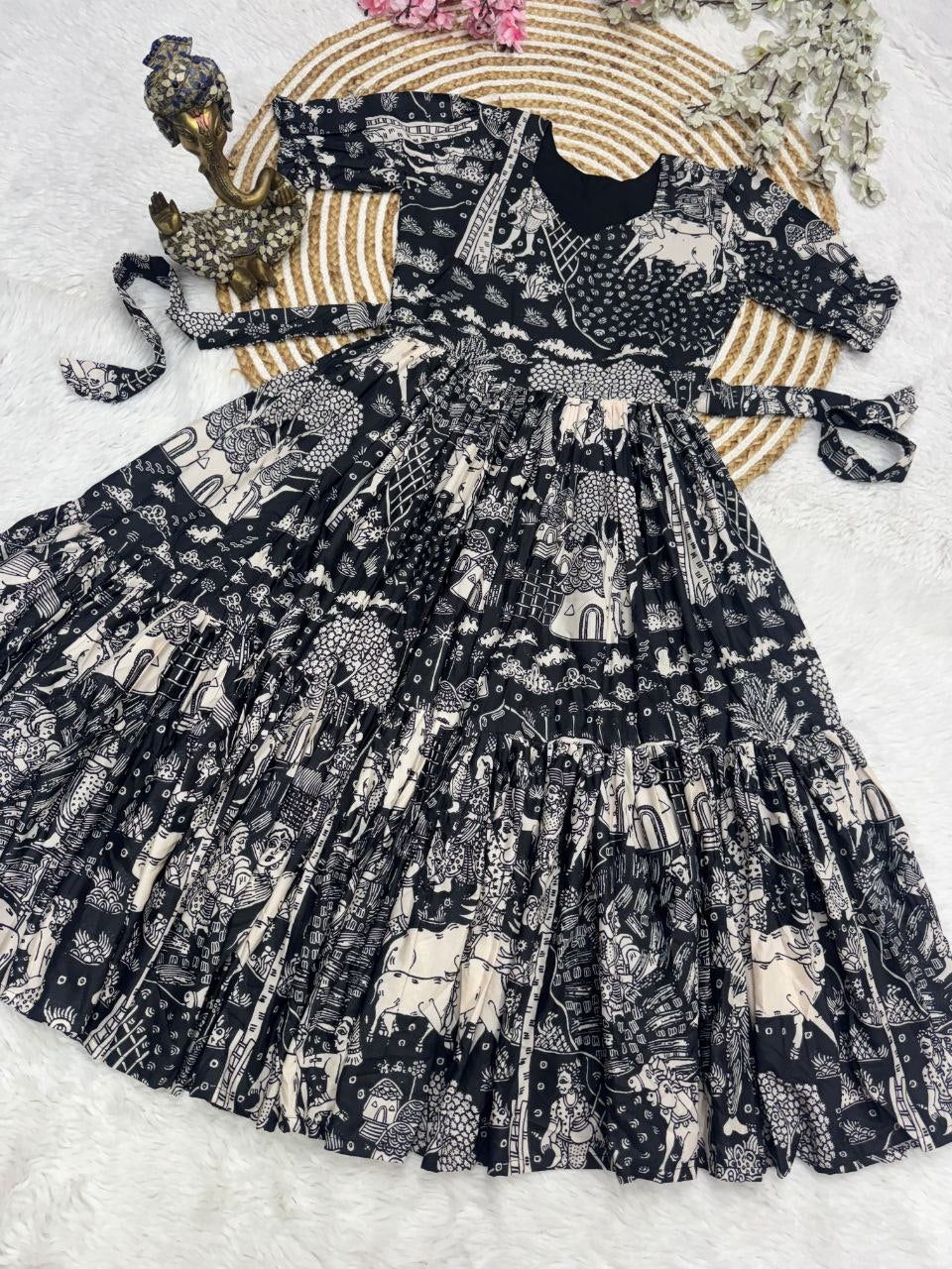 Muslin Cotton 2-Layer Printed Stylish Ethnic Dress (Available in Sizes S to XXXL)