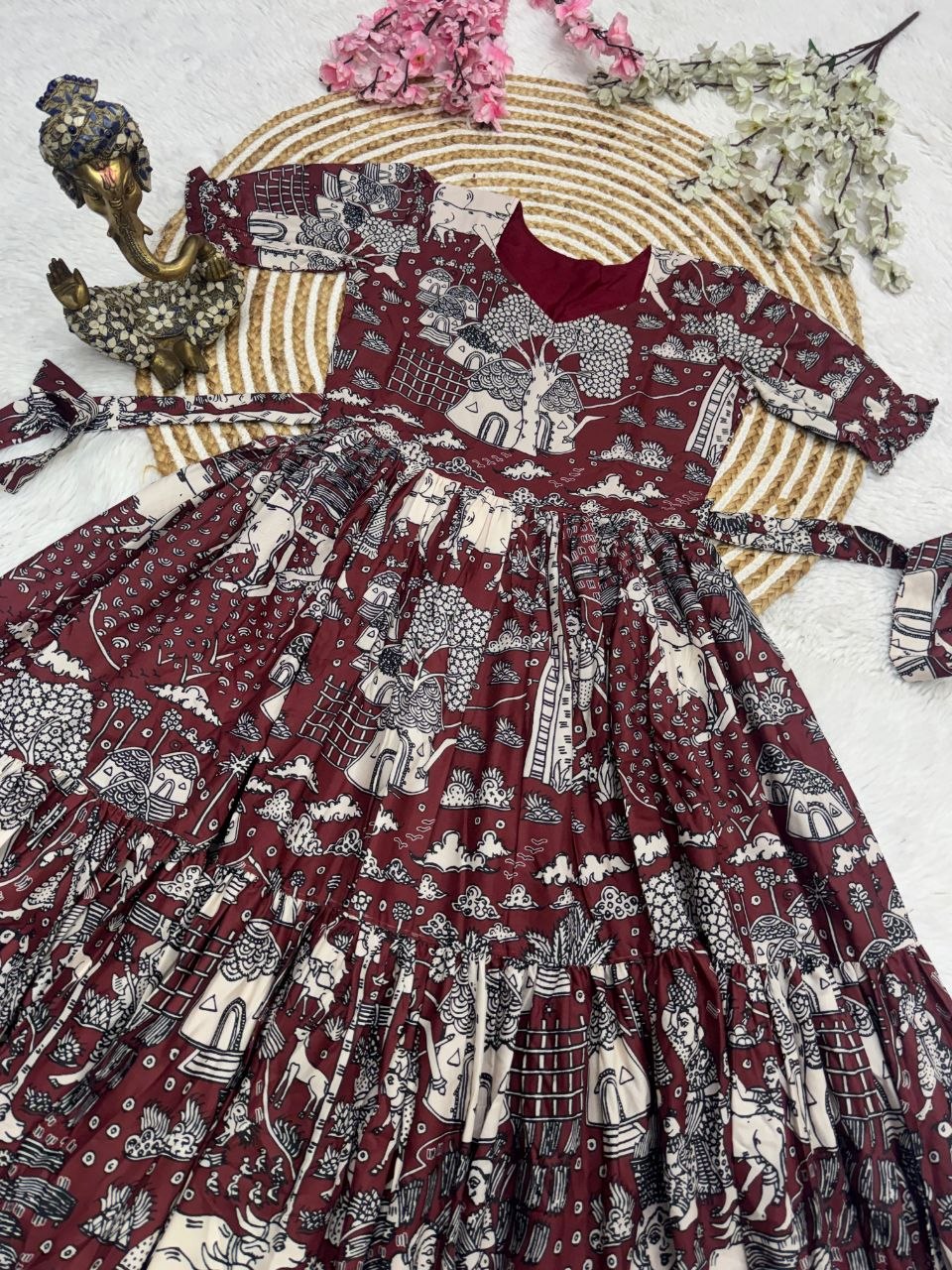 Muslin Cotton 2-Layer Printed Stylish Ethnic Dress (Available in Sizes S to XXXL)