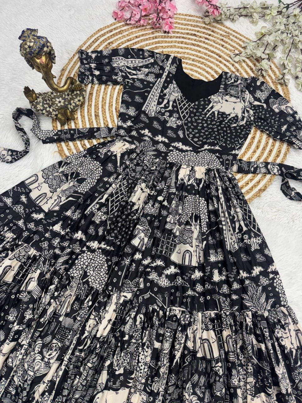 Muslin Cotton 2-Layer Printed Stylish Ethnic Dress (Available in Sizes S to XXXL)